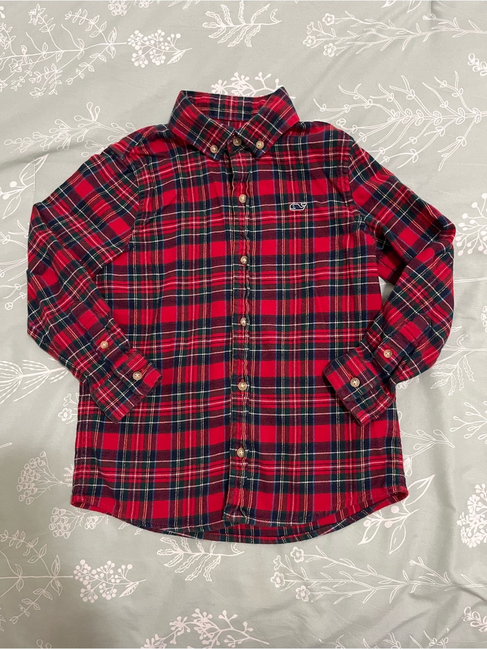 Vineyard Vines Red and Navy Tartan Plaid Button-Down Flannel Shirt Boys Sz 5